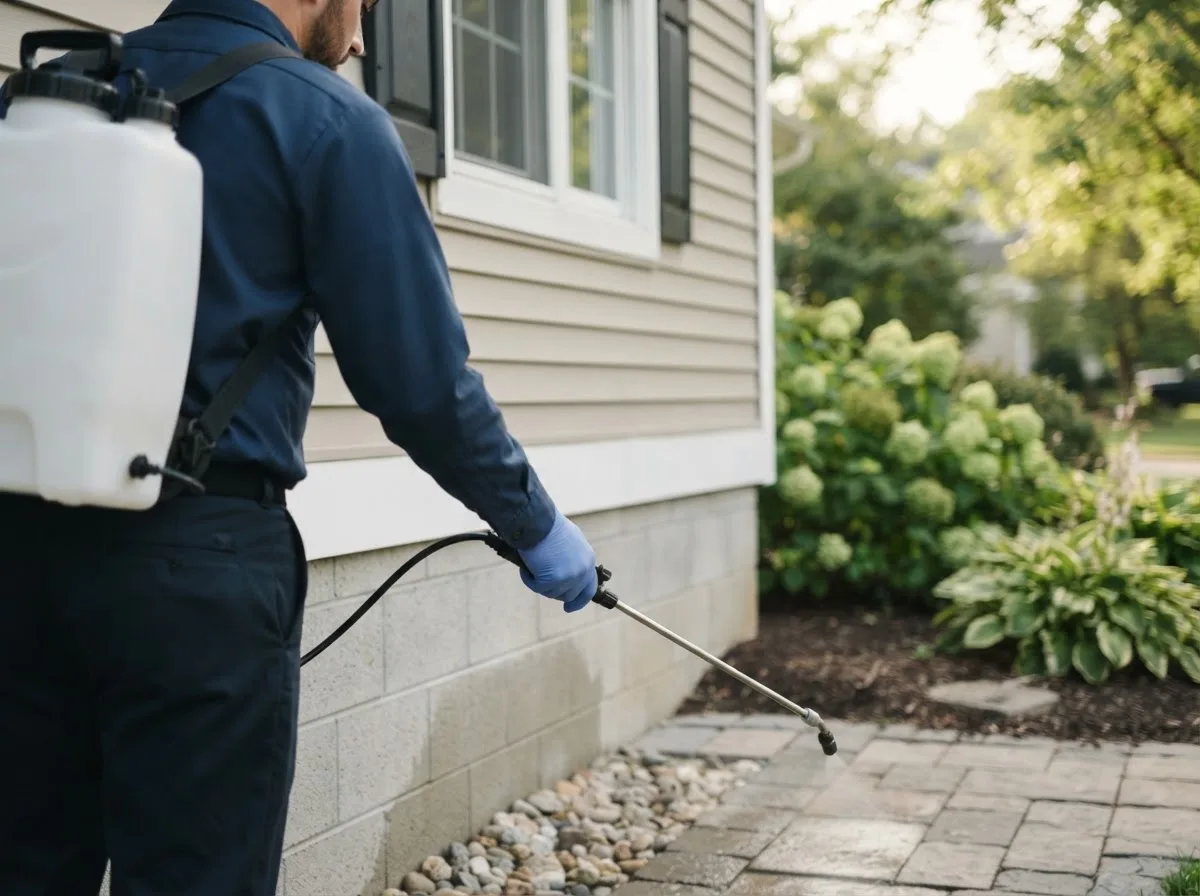 Pest control technician inspecting a home in Hillister, TX